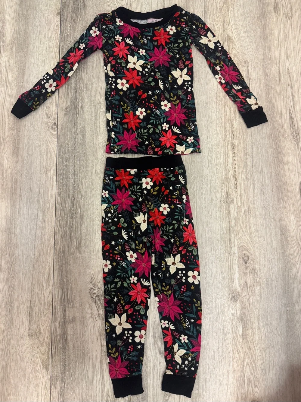 Little Sleepies Black Holiday Poinsettia Long Sleeve Pajama Set